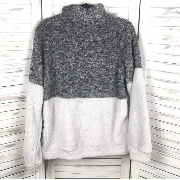 Plush Quarter Zip Grey Soft Cozy Fuzzy Pullover - Picture 5 of 7